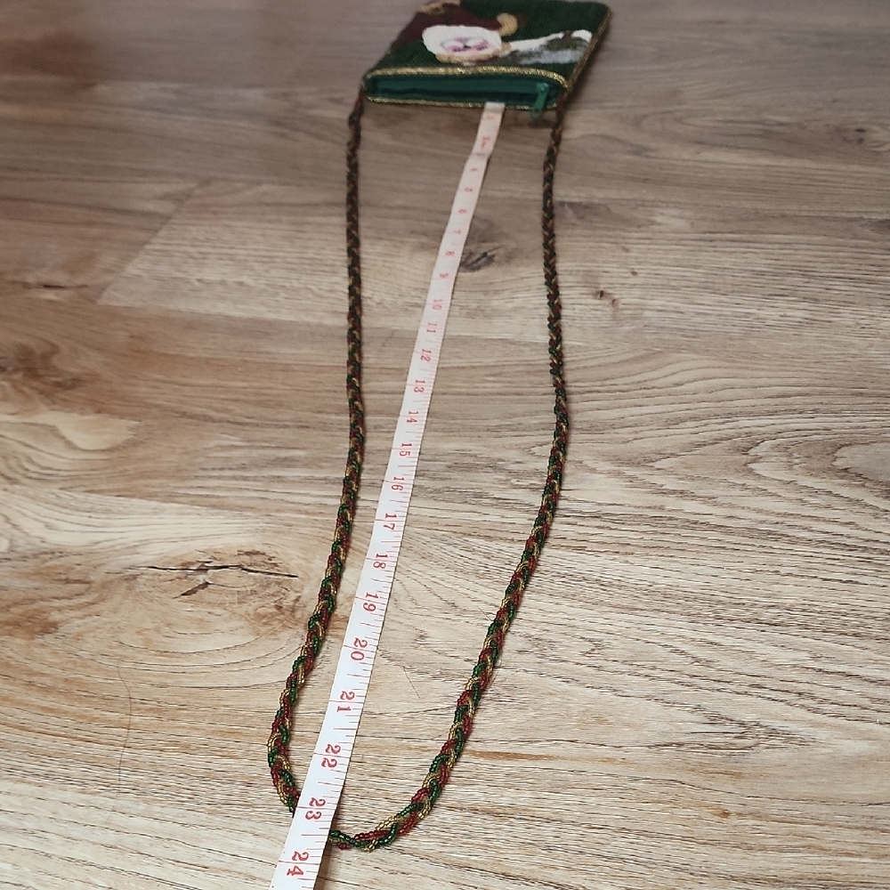 Festive Green Red Beaded Mini Crossbody Purse Bag Santa Winter Wonderland - Picture 8 of 8